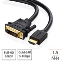 Cáp chuyển DVI-D 24+1 Dual-link sang HDMI hoặc ngược lại HDMI sang DVI 1920*1200 hỗ trợ 1080P/mạ vàng 24K - Loại ngắn 1.5 mét UGREEN 11150 (dạng tròn - Màu đen)