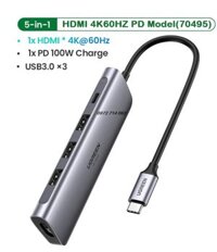 Cáp Chuyển Hub Ugreen 5 In 1 USB Type C Sang HDMI USB 3.03 PD Ugreen 50209, 70495 hàng Chính Hãng - 70495 Hỗ Trợ Xuất 4K60Hz