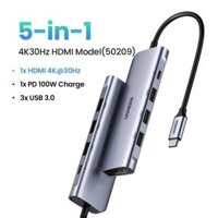 Cáp Chuyển Hub Ugreen 5 In 1 USB Type C Sang HDMI  USB 3.03  PD Ugreen 50209, 70495 hàng Chính Hãng - USB-C to HDMI  USB 3.0 Ugreen 50209