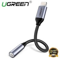 Cáp chuyển Lighting sang Âm Thanh 3.5mm Ugreen 30756 đầu bọc nhôm dây dù dài 10cm Chính Hãng