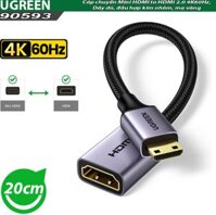 Cáp chuyển Mini HDMI sang HDMI 2.0 4K60Hz Ugreen 90593 20cm, dây dù - Hàng chính hãng