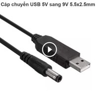 Cáp chuyển nguồn USB 5V ra DC 9V 1A chuẩn cắm 5.5×2.5mm 90Cm