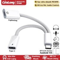 Cáp Chuyển Tai Nghe iPhone 15 Type C sang Lightning sạc nhanh PD 30W jack chuyển đổi tyce c ip 3.5mm android đa năng