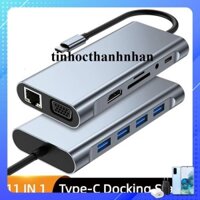 Cáp chuyển Type C 11 in 1 sang HDMI Mạng RJ45 Vga Hub Usb âm thânh đầu đọc thẻ nhớ dùng cho máy tính điện thoại trái táo