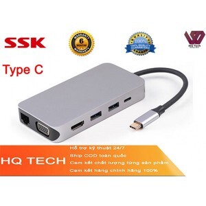 Cáp chuyển Type C sang 3 USB 3.0+VGA+LAN+TF+SD SSK SHU-C520