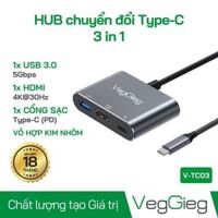 Cáp chuyển Type C to HDTV + PD + Usb 3.0 HUB VegGieg V-TC03