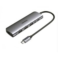Cáp Chuyển USB C 6 in 1 UGREEN 80132 ( USB C to 3 USB 3.0+HDMI 4K + Audio 3.5mm hỗ trợ Mic + USB Type C)