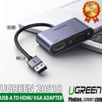 Cáp chuyển USB sang HDMI/ VGA cao cấp Ugreen 20518 ( Hỗ Trợ Xuất 2 Màn Hình Cùng Lúc )