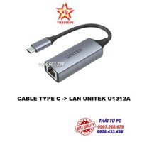 CÁP CHUYỂN USB TYPE-C RA LAN UNITEK U1312A - USB-C to Gigabit Ethernet 5Gbps Aluminium Adapter