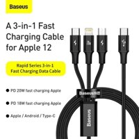 Cáp Đa Năng 3 Đầu Baseus Rapid 3 In 1 Cable Type C To Lighitning, Type C, Microusb 20W