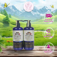 Cặp Dầu Gội Collagen Mefaso Xanh giúp tóc chắc khoẻ bóng mượt 880ml
