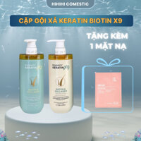 Cặp dầu gội xả Keratin Biotin Collagen x9 dưỡng tóc mềm mượt phục hồi tóc 500ml