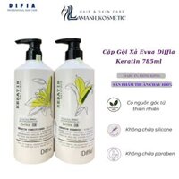 Cặp Dầu gội xả Keratin Diffa (Evuar tên cũ) 758ml Giúp Phục Hồi Tóc Hư Tổn, Mềm Mượt, Ngăn Rụng Tóc