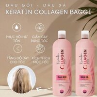 Cặp dầu gội xả Keratin Collagen Baggi Kích Thích Mọc Tóc, Phục Hồi Tóc Hư Tổn, Giảm gãy rụng tóc 1000ml