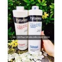 Cặp dầu gội xả siêu mềm mượt Pallamina collagen keratin 500mlx2