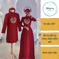 Cặp dâu rể chữ Hỷ thêu hoa đính kết tròn, áo dài ăn hỏi, áo dài Maymay