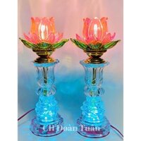 Cặp đèn bàn thờ hoa sen bông thuỷ tinh