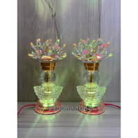 cặp đèn bàn thờ pha lê hoa sen thỏi vàng tài lộc
