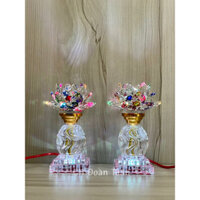 cặp đèn bàn thờ pha lê hoa sen đổi màu cao 19cm - đèn trang trí bàn thờ Phật Giáo