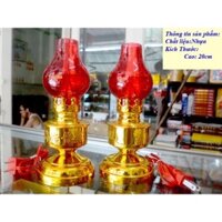 cặp đèn dầu đỏ cắm điện bóng cà ná cao 20cm