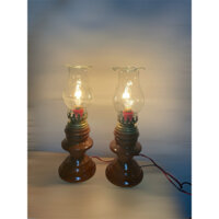 Cặp đèn dầu thờ bằng gỗ dùng điện thờ cúng ban thờ gia tiên