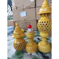 Cặp đèn để bàn thờ gỗ cao 41  màu vàng vân