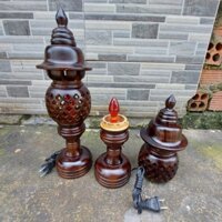 Cặp đèn để bàn thờ gỗ màu đen vân , cặp đèn tổ ong hàng mới -  cao 34cm - 41cm- 48cm