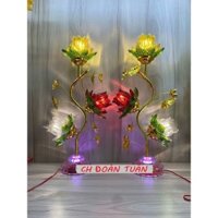 Cặp đèn thờ cúng ba bông sen thủy tinh - đèn hoa sen pha lê