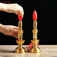 Cặp Đèn Thờ Đế Vàng Bóng Đỏ Dùng Điện Loại Cao Trang Trí Bàn Thờ Gia Tiên