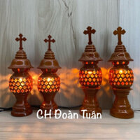 cặp đèn thờ gỗ tổ ong hình thánh giá - đèn bàn thờ gỗ tràm công giáo