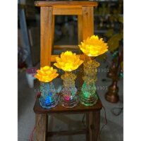 Cặp đèn thờ hoa sen lưu ly thân pha lê chân công cao cấp 3 SIZE hàng đẹp cao cấp