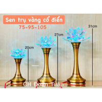 Cặp đèn thờ hoa sen pha lê trụ vàng cổ điển - đèn trang trí bàn thờ sang trọng