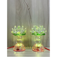 Cặp đèn thờ pha lê hoa sen có lá sen - đèn thờ pha lê cao cấp