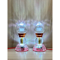 Cặp đèn thờ trái đào pha lê khắc hoa sen đổi nhiều màu( bán 1 cặp)