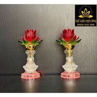 Cặp Đèn Thủy Tinh Hoa Sen Đèn Led 1 Bông Cao 26cm