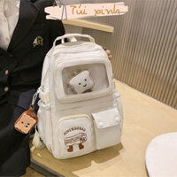 Cặp đi học nữ nhiều ngăn màu trơn thời trang hàn quốc chất liệu vải dù dày dặn chống thấm nước TVBL126