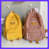 Cặp đi học thời trang Hàn Quốc vải nhung hình chân vịt vàng siêu cute, balo ulzzang nhiều ngăn màu trơn tiện dụng đẹp gi