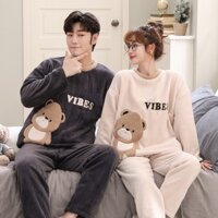 Cặp đôi Bộ đồ ngủ lông cừu san hô Nữ Thu Đông 2024 Flannel Bộ đồ lót lông cừu dày
