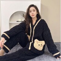 Cặp Đôi Bộ Đồ Ngủ Mùa Dày San Hô Lông Cừu Lót Áo Ấm Flannel Nam Homewear 25.1.6