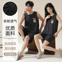 Cặp Đôi Bộ Đồ Ngủ Nữ Ngọt Ngào Hoạt Hình Cotton Nam Nữ Mới Mỏng Áo Vest Ngày Homewear Suit 3.12D