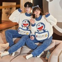 Cặp Đôi Bộ Đồ Ngủ Nữ Thu Đông Dày Hoạt Hình Doremon San Hô Lông Cừu Nam Phù Hợp Với Flannel Loungewear