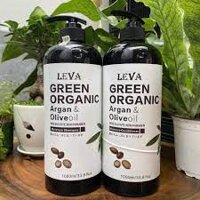 Cặp đôi dầu gội + dầu xả LEVA Green Organic Argan & Olive Oil phục hồi tóc hư tổn 500ml