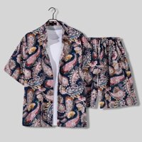 Cặp đôi Thời trang Áo sơ mi Hoa Bộ quần áo đi biển Hawaii