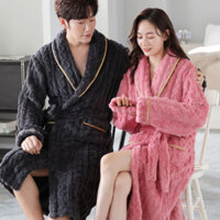 Cặp Đôi Váy Ngủ Nữ Mùa Đông Dày Mở Rộng Dài Flannel Bộ Đồ Ngủ Áo choàng Tắm Nam Mùa Thu Lông Cừu San Hô Homewear
