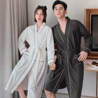 Cặp Đôi Váy Ngủ Nữ Xuân Thu Màu Trơn Cotton Giữa Dài Tay Ngắn Yukata Áo choàng Nam Phong Cách Khách Sạn Kích Thước Lớn Phong Cách Mỏng Mùa Hè 3.25