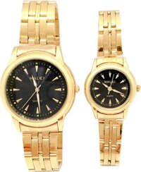 Cặp Đồng Hồ Nam Nữ Halei HL348 Dây vàng Tặng pin Nhật sẵn trong đồng hồ  Móc Khóa gỗ Đồng hồ 888 y hình - Đen