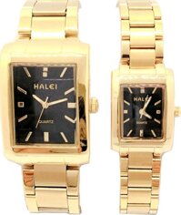 Cặp Đồng Hồ Nam Nữ Halei HL465 Mặt đen Tặng pin Nhật sẵn trong đồng hồ  Móc Khóa gỗ Đồng hồ 888 y hình  Hộp Chính Hãng Thẻ Bảo Hành - Vàng