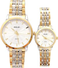 Cặp Đồng Hồ Nam Nữ Halei HL552 Tặng pin Nhật sẵn trong đồng hồ  Móc Khóa gỗ Đồng hồ 888 y hình  hộp chính hãng  thẻ bảo hành - Dây Demi - Mặt trắng