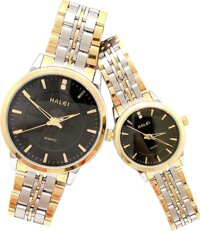 Cặp Đồng Hồ Nam Nữ Halei HL552 Tặng pin Nhật sẵn trong đồng hồ  Móc Khóa gỗ Đồng hồ 888 y hình  hộp chính hãng  thẻ bảo hành - Dây Demi - Mặt đen