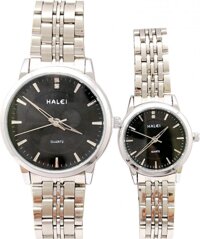 Cặp Đồng Hồ Nam Nữ Halei HL552 Tặng pin Nhật sẵn trong đồng hồ  Móc Khóa gỗ Đồng hồ 888 y hình  hộp chính hãng  thẻ bảo hành - Dây trắng - Mặt đen